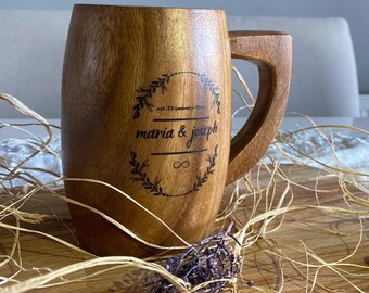 Natural Wooden Acacia Tree Cups for You and Your Loved Ones, Your Own Design, Eye-Catching Gift for Your Mother, Father, Spouse