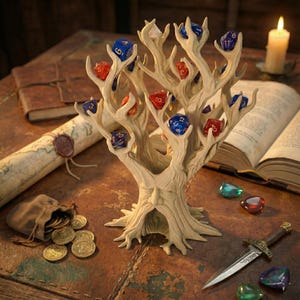 Legendarische boom dobbelsteenhouder | Mystieke boom voor 21 dobbelstenen | Dobbelsteentoren en displaystandaard voor rollenspellen (D4-D20) | Rollenspelcadeau