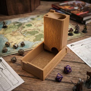 Faltbarer Würfelturm mit Aufbewahrungsmöglichkeit | Würfelturm in Holzoptik | Tragbare Würfelbox für Dungeons & Dragons Rollenspiele | Geschenkidee für Dungeons & Dragons Rollenspielfans