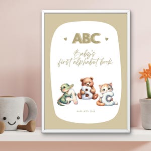 Baby Shower - Libro para colorear ABC | Juego de actividades del alfabeto | Tarjetas de animales | Verde | Carta de EE. UU. A4 5x7in PDF imprimible | Alternativa al libro de visitas