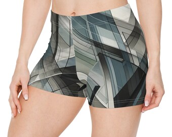 Spandex Workout-Shorts mit modernem Muster für Frauen - Feuchtigkeitsableitende Aktivkleidung, Hochleistungs-Fitnessstudio und Lounge-Bekleidung