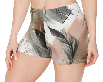 Spandex Workout-Shorts mit modernem Muster für Frauen - Feuchtigkeitsableitende Aktivkleidung, Hochleistungs-Fitnessstudio und Lounge-Bekleidung