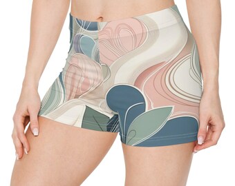 Short d'entraînement en élasthanne à motif moderne pour femme - Vêtements de sport évacuant l'humidité, vêtements de sport et de détente haute performance