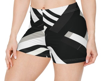 Short d'entraînement en élasthanne à motif moderne pour femme - Vêtements de sport évacuant l'humidité, vêtements de sport et de détente haute performance