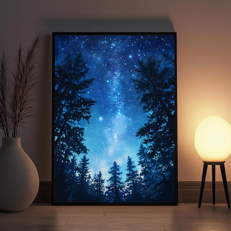 Starry Night Forest Wall Art Print Galaxy Sky Digital Download Cosmic starry-night-forest-wall-art-print-galaxy-sky-digital-download-cosmic