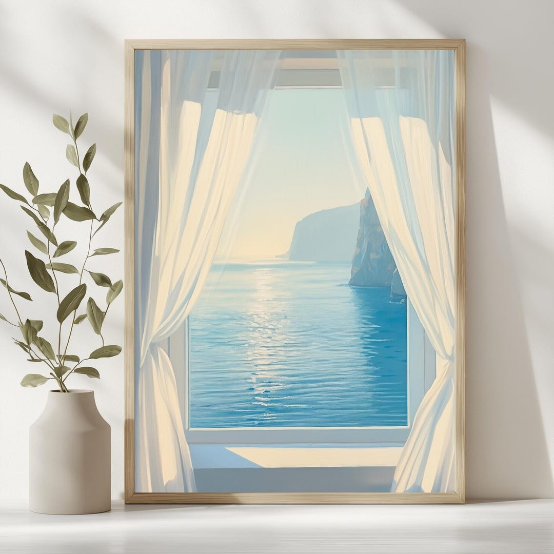 Ocean Window Wall Art, Coastal Seascape Print, Blue Sea View Art ...