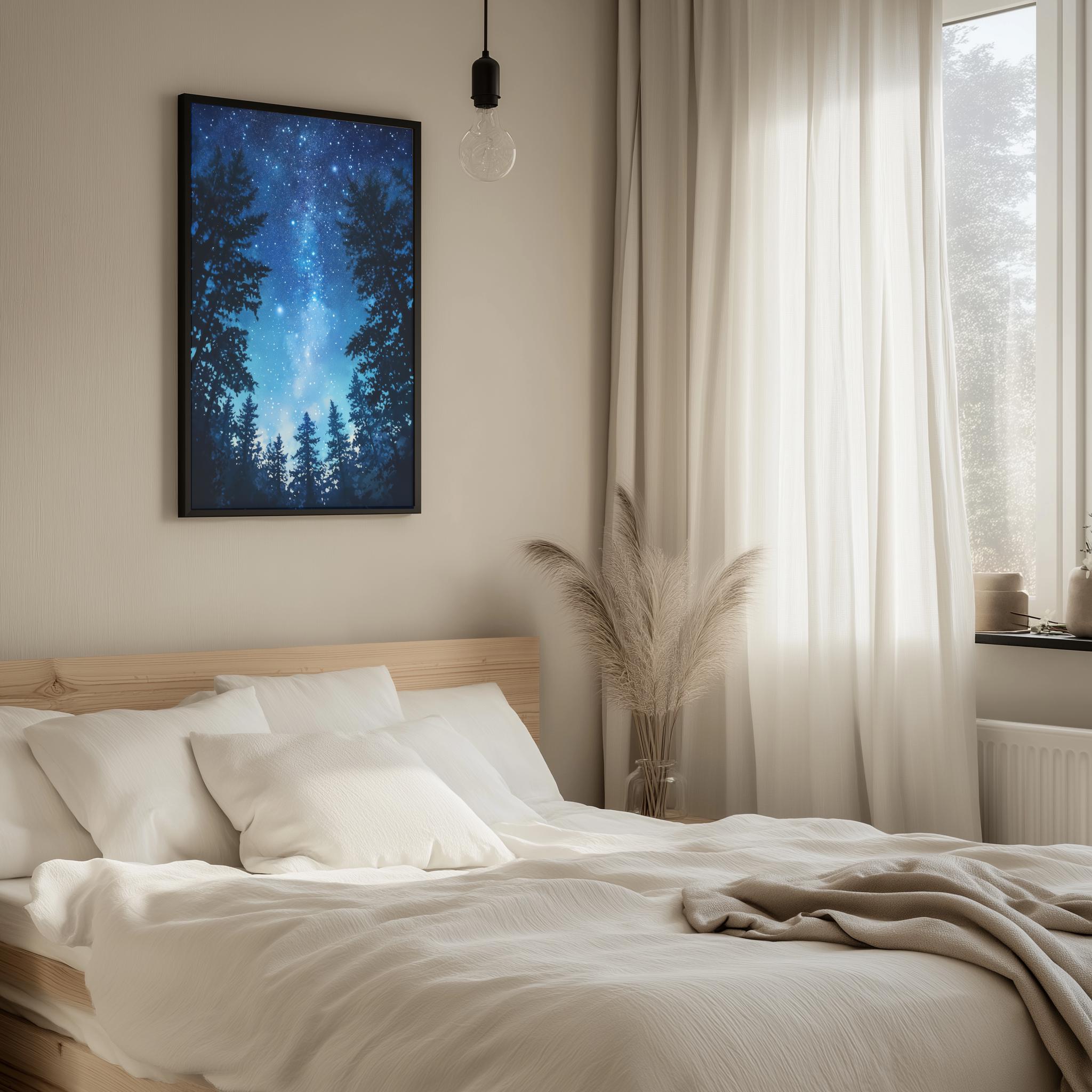 Starry Night Forest Wall Art Print, Galaxy Sky Digital Download, Cosmic ...