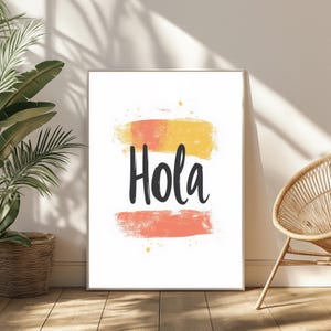 Hola Typography Wall Art | Spanish Greeting Printable Poster | Minimalist Brush Stroke Digital Download for Home or Office