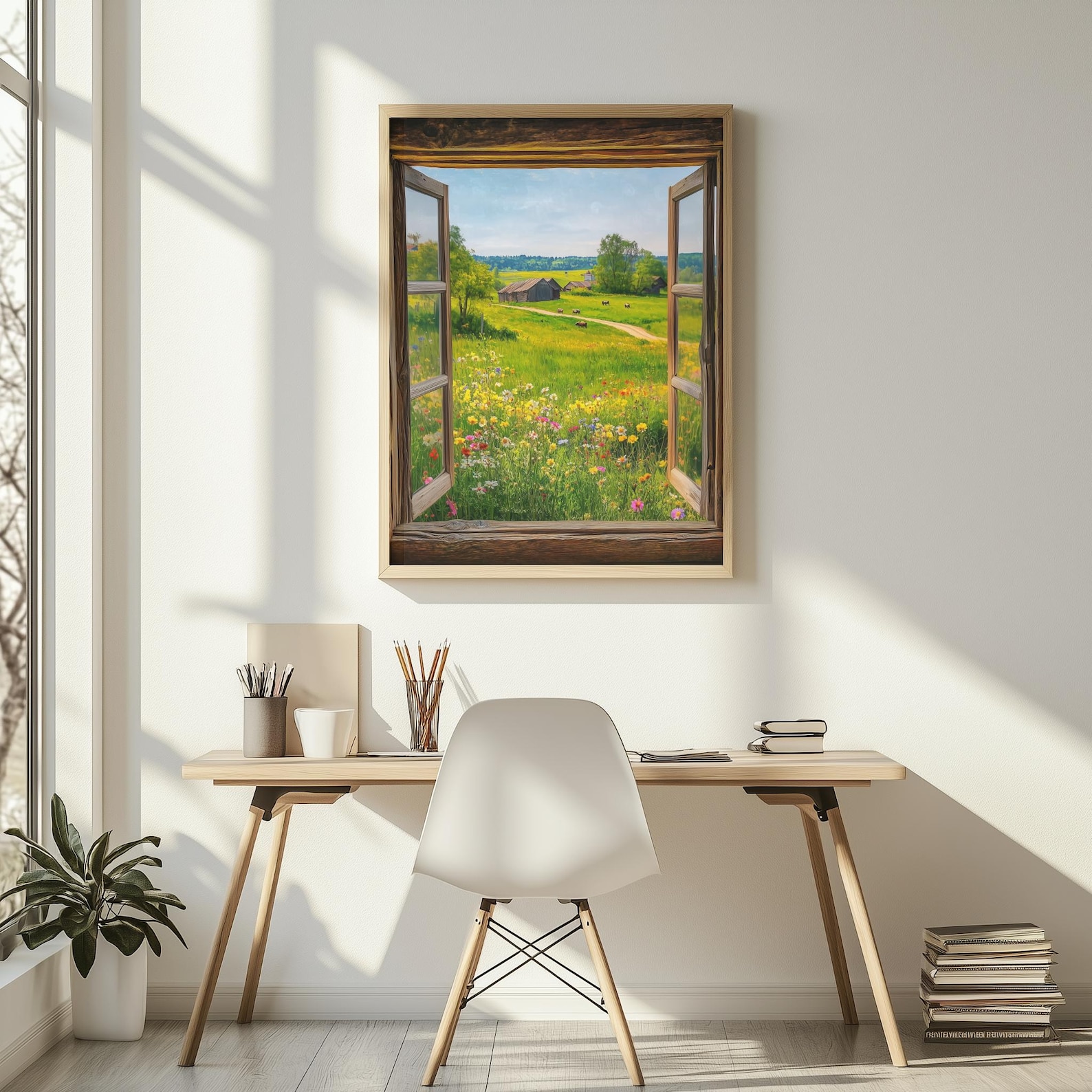Countryside Windows Examples Rustic Window View of Countryside Wildflower Meadow | Farm Landscape ...