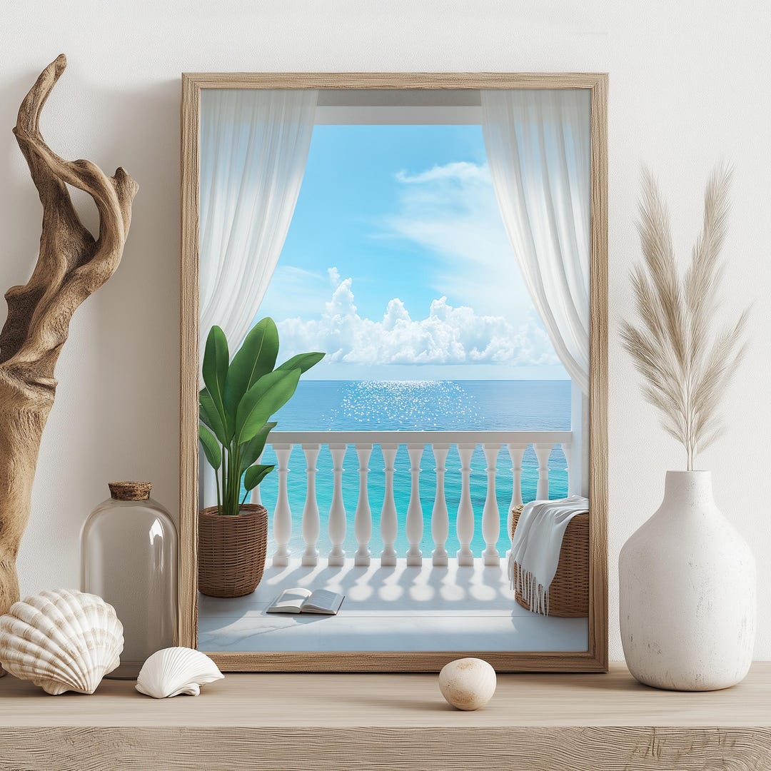 Coastal Window View Wall Art Printable, Ocean View Balcony Decor, Beach ...