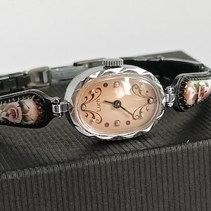 Vintage Enamel watch RAY, Blue ladies watch Luch, Elegant watch, Cocktail watch, Enamel watch for women