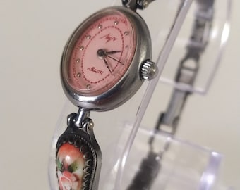 Emaille Uhr RAY, Vintage Damenuhr Luch, Finift Uhr, Cocktailuhr, Emaille Uhr für Frauen