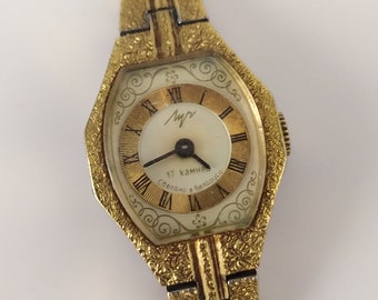 Zegarek nakręcany RAY, Zegarek damski vintage LuchMechaniczny zegarek damski, Zegarek koktajlowy, Złoty zegarek damski