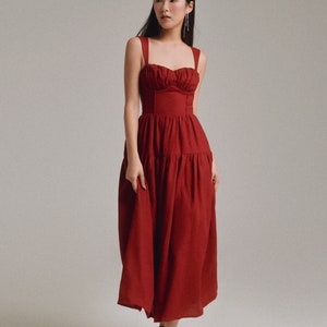 Harvey Midi Dress in Red Midi linen dress for women, Linen Tube Dress, Linen clothing for women, Cottage Core Dress, Summer linen dress image 3