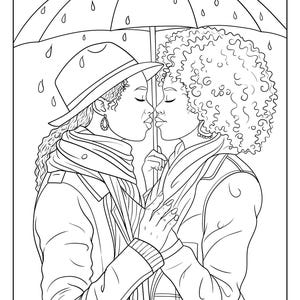 Black LGBT Love in the Rain: A Coloring Sheet