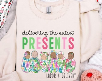 Travail et accouchement infirmière Noël PNG, livraison de la conception de cadeaux les plus mignons, fichier de sublimation de vacances, téléchargement numérique de fête de bébé infirmière