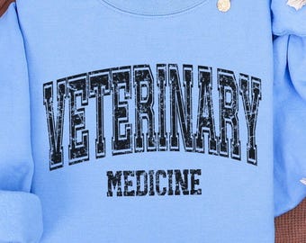 Veterinary Medicine PNG, Curved Varsity Monochrome Design, Digital File for Shirts, Sweatshirts, Vet Clinician Printable PNG