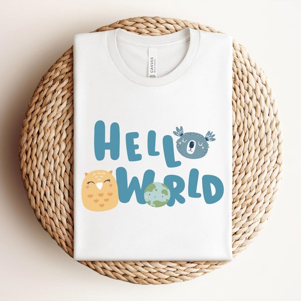 Hello World PNG, Boho Baby Png, Baby Welcoming Bodysuit PNG, Baby Hello World PNG | Sublimation Hello World New Baby Graphic File