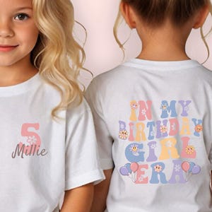 Na minha era de menina de aniversário, camiseta personalizada com nome frontal e traseiro, sublimação, download digital de arquivos PNG, arquivos personalizados de nome e número de idade