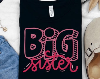 Big Sister Doodle Cursive SVG PNG, Sister Announcement Sublimation Cut File Digital Download