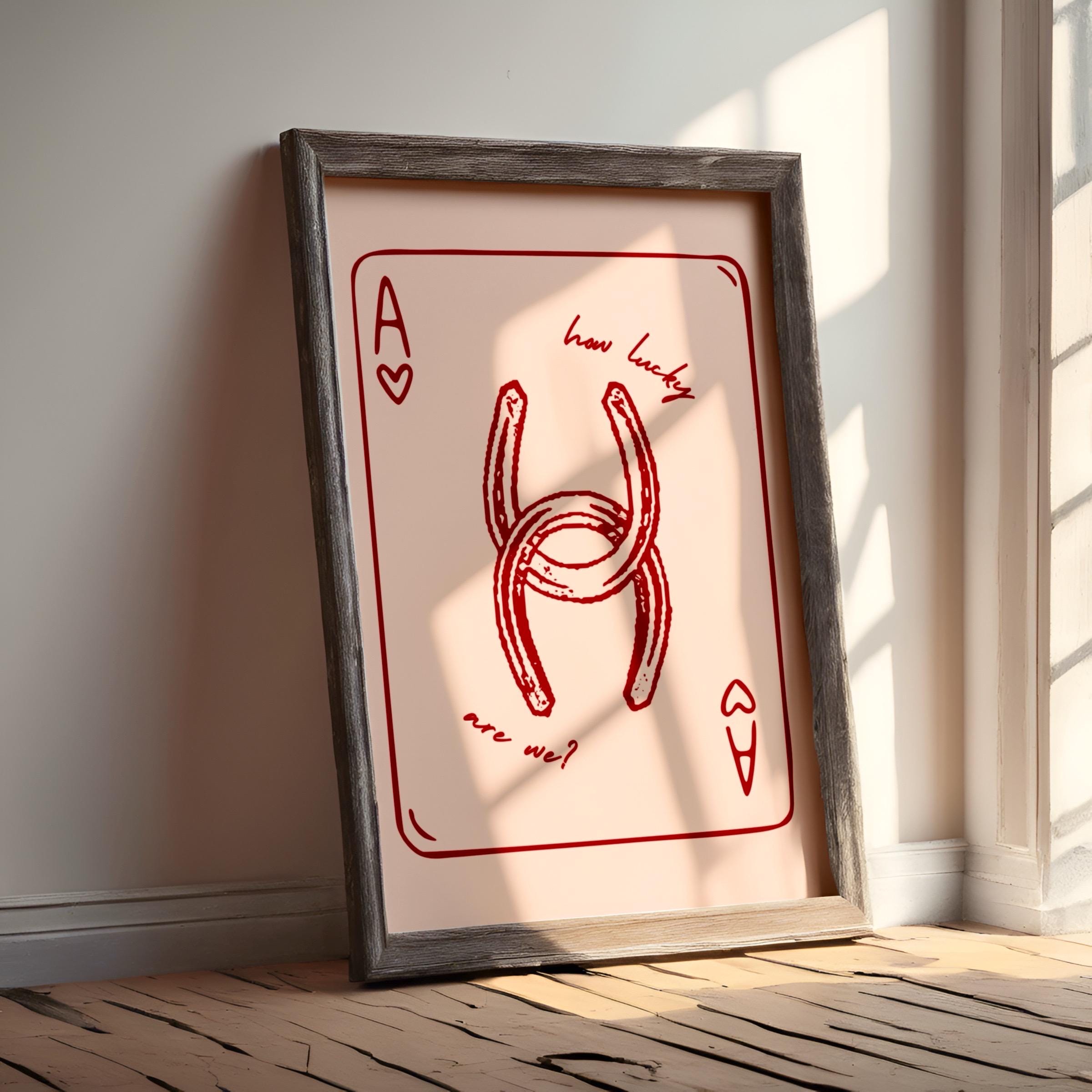 Ace of Hearts Cowgirl Printable Poster Print, Horseshoe Trendy, Preppy Playing Card Dorm Room Wall Art Decor, Girly Digital Download Western