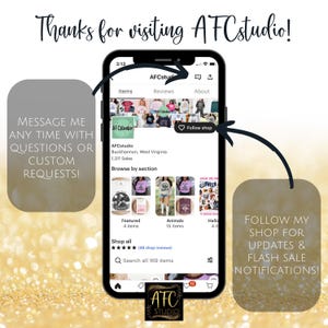 May include: A screenshot of an Etsy shop called AFCstudio, showing a variety of items for sale, including t-shirts, sweatshirts, and other apparel. The shop has 1,311 sales and offers a variety of categories, including featured items, animals, and Halloween. The shop also has a "Follow Shop" button.