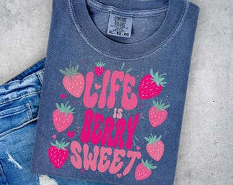 Strawberry Life is Berry Sweet Summer Spring Grand Millennial Fruit Png, Digital Design Garden Trendy Minimalist Shirt Files, Cottagecore