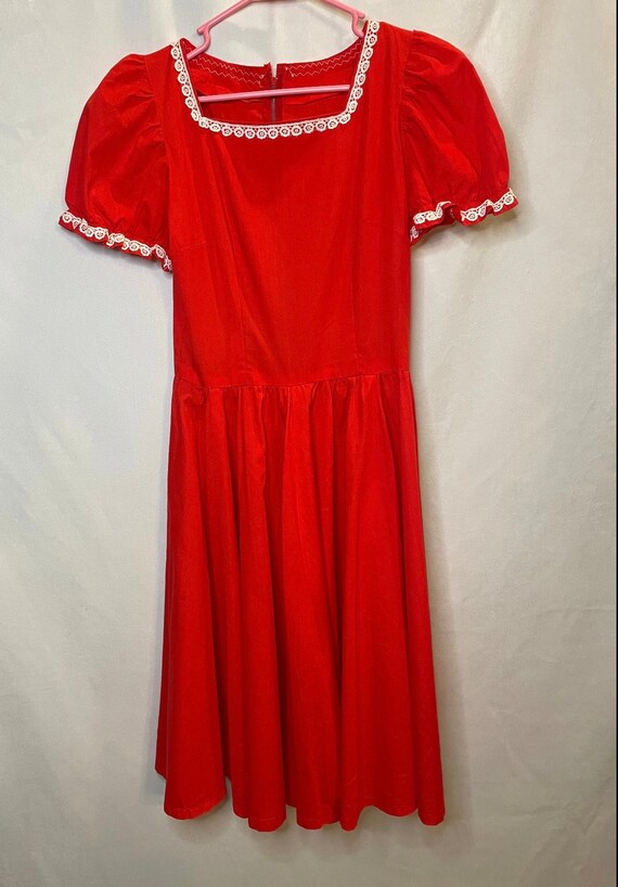 Vintage 1950s Handmade Red Swing Dress Extra Small