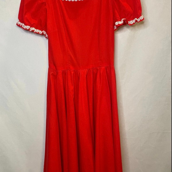 Vintage 1950s Handmade Red Swing Dress Extra Small