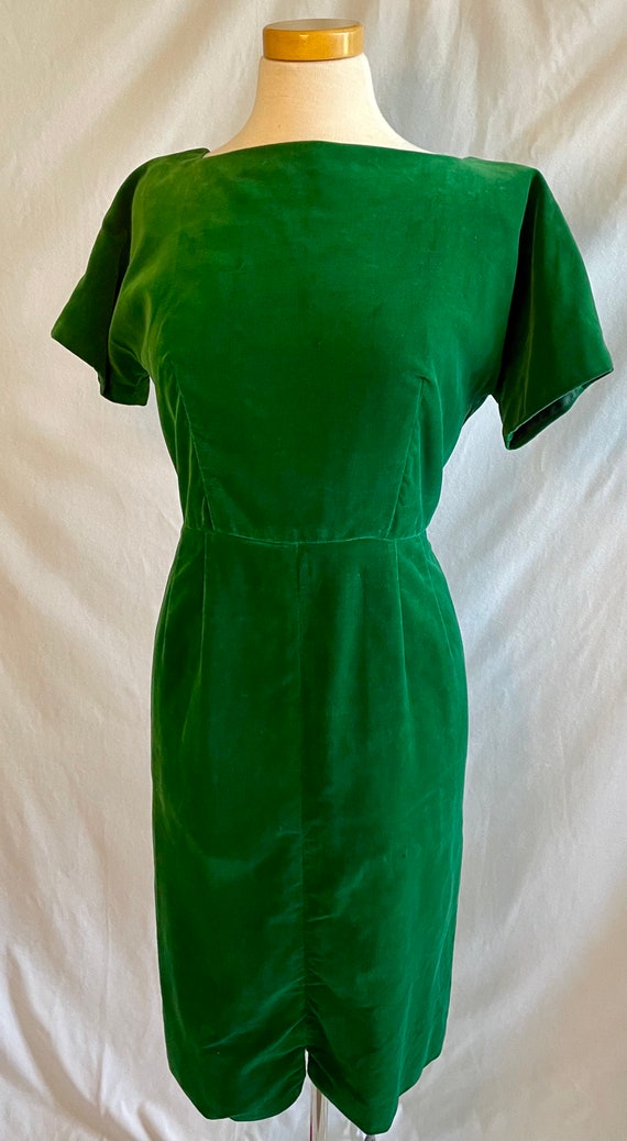 Vintage 1960s Green Velvet Pencil Dress - image 5