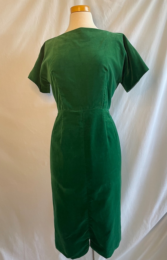 Vintage 1960s Green Velvet Pencil Dress - image 2