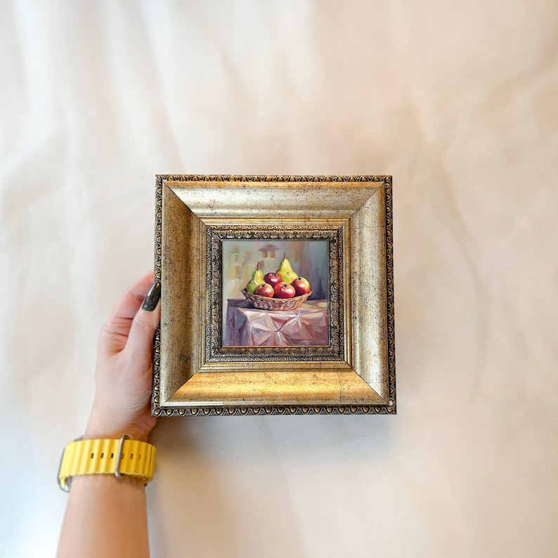 Original Painting, Acrylic Painting, Still Life Painting, Fruit Painting, Small Framed Art, Fruit Wall Art, Pear Wall Art, Apple Painting, Fruit Still Life Art, Pear Painting, Fruit Bowl Wall Art, Food Still Life Art, Fruit Basket Art