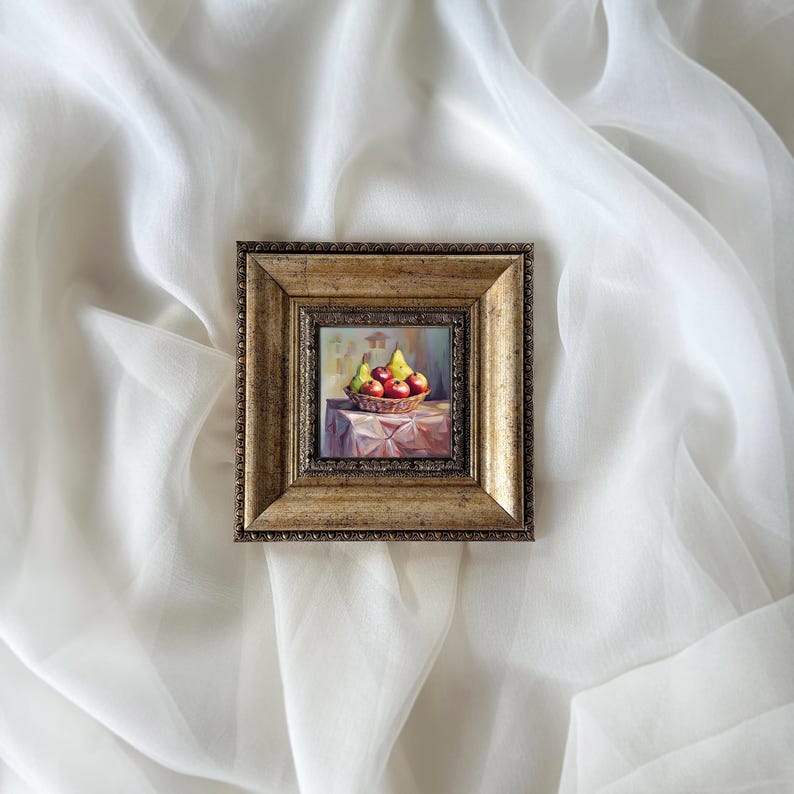 Original Painting, Acrylic Painting, Still Life Painting, Fruit Painting, Small Framed Art, Fruit Wall Art, Pear Wall Art, Apple Painting, Fruit Still Life Art, Pear Painting, Fruit Bowl Wall Art, Food Still Life Art, Fruit Basket Art