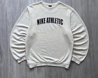 Vintage Nike Sweatshirt Beige Big Nike Center Embroidered Logo 90’s