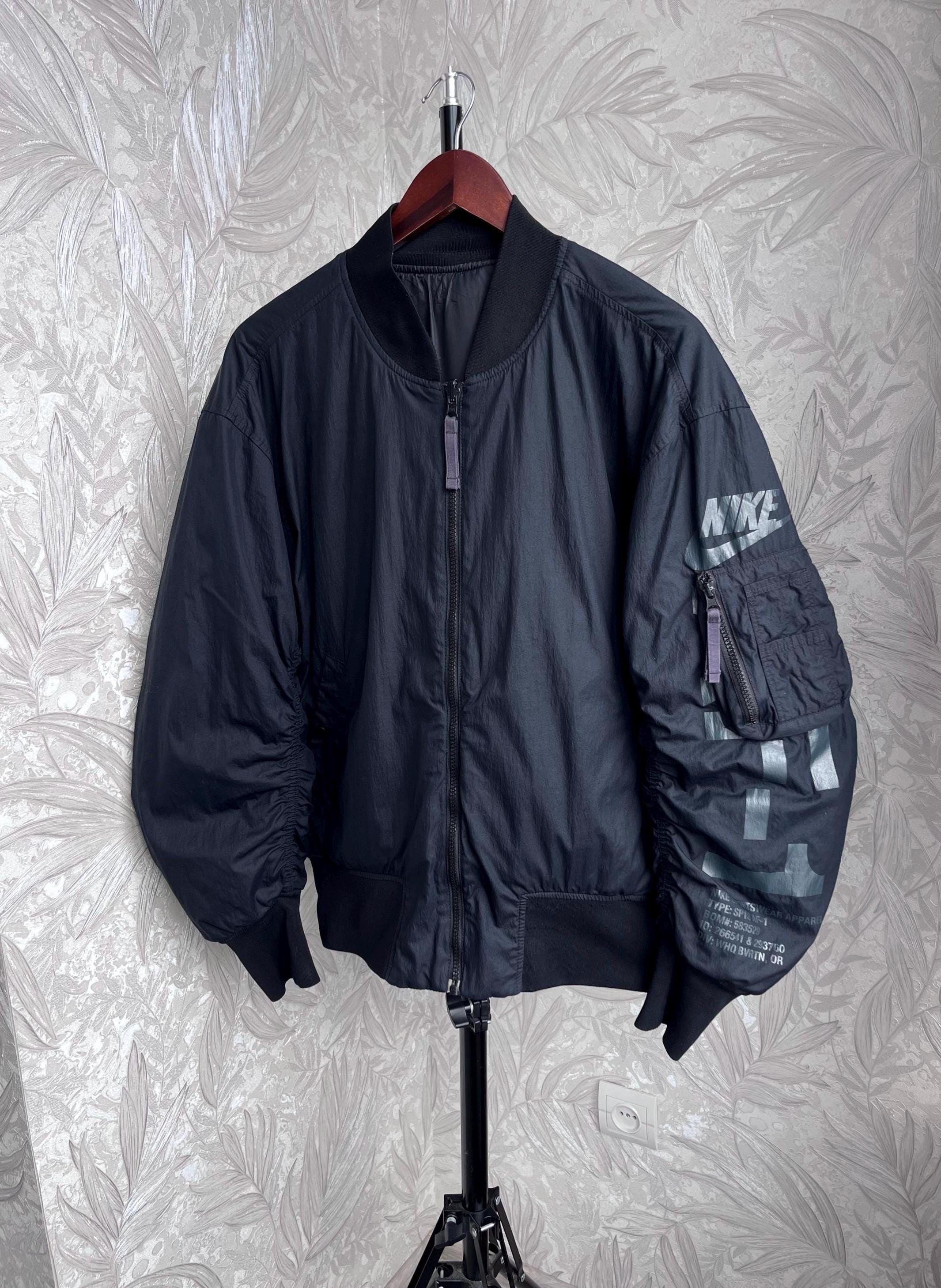 Vintage Nike Bomber Jacket Black Nylon Big Logo Y2K 00s Mens