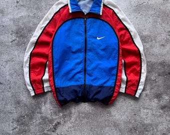 Vintage Nike 1990s Nylon TrackJacket Windbreaker Swoosh Logo y2k Mens Streetwear