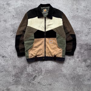 Vintage Carhartt 90s Velvet Patchwork Jacket Harrington Bomber Custom Reworked Mens Very Rare Streetwear