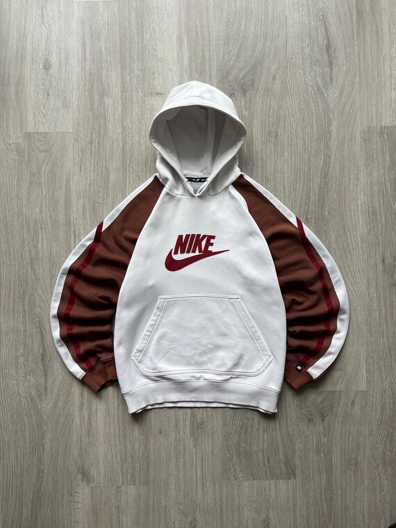 Nike Vintage Y2K weiß braun Hoodie Center Swoosh Nike Logo