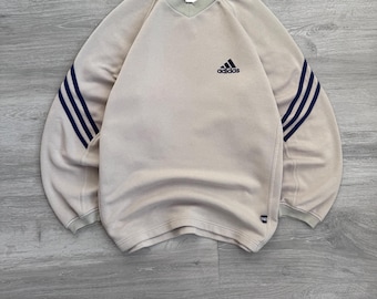 Sudadera holgada vintage Adidas de los años 90 en beige con 3 rayas y logotipo bordado Y2K