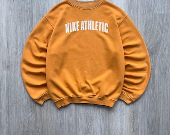 Vintage Nike Y2K Orange Sweatshirt Crewneck Big Center Nike Athletic Embroidered Logo 90’s