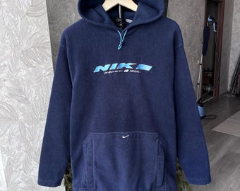 Vintage Nike 00's Fleece Baggy Hoodie Big Nike Swoosh Center Embroidered Logo Y2K