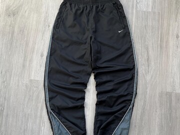 Nike Vintage 00’s Y2K Black Nylon TrackPants Joggers Double Swoosh Logo