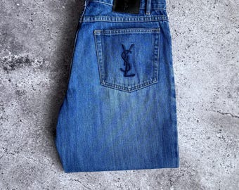 Vintage Yves Saint Laurent Baggy Jeans Embroidered Big YSL Logo 90’s