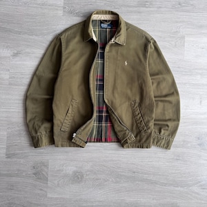 Vintage Polo Ralph Lauren 90s Harrington Jacket Bomber Khaki 100% Cotton Mini Horse Logo Men’s Large Y2K