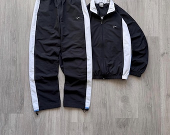 Nike Vintage 00s Nylon TrackSuit Set Jacket + Pants Joggers Mini Swoosh logo y2k Streetwear
