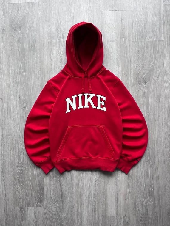 Vintage Nike Red Baggy Hoodie Y2K Big Nike Center Logo 00s - Etsy