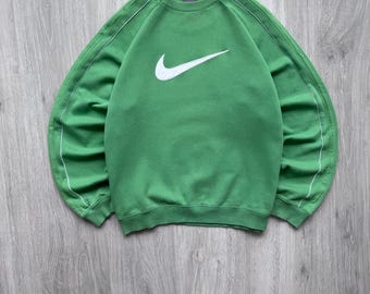 Vintage Nike Y2K Green Crewneck Sweatshirt Baggy Big Center Swoosh Embroidered Logo 00’s