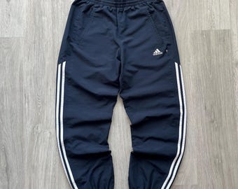 Vintage Adidas Nylon Track Pants: Baggy 3-Stripes Joggers (Size S)