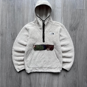 Vintage The North Face Sherpa Fleece Hooded Half Zip Jacket Anorak Tröja