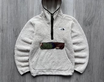 Vintage The North Face Sherpa Fleece Hooded Half Zip Jacket Anorak Sweater